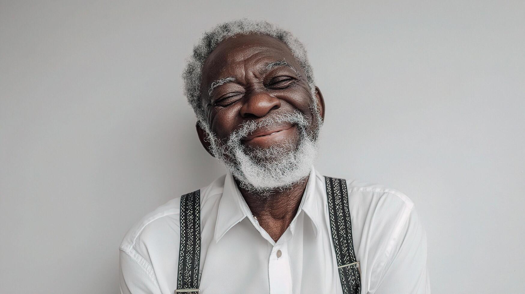 An old man with a beard and suspenders photo