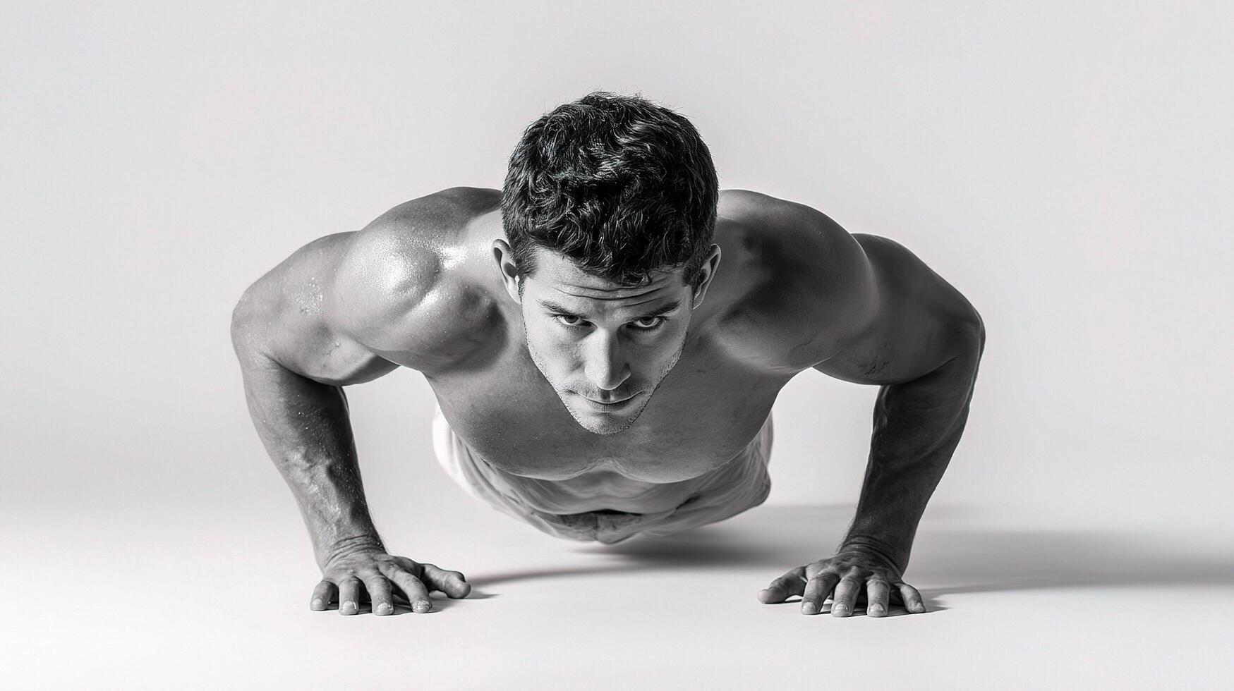 A man doing push ups on a white background photo