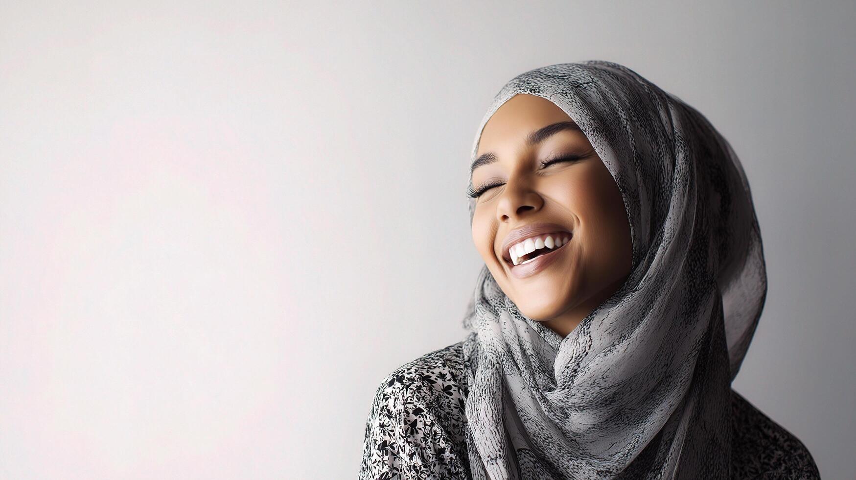 A woman wearing a headscarf smiles photo