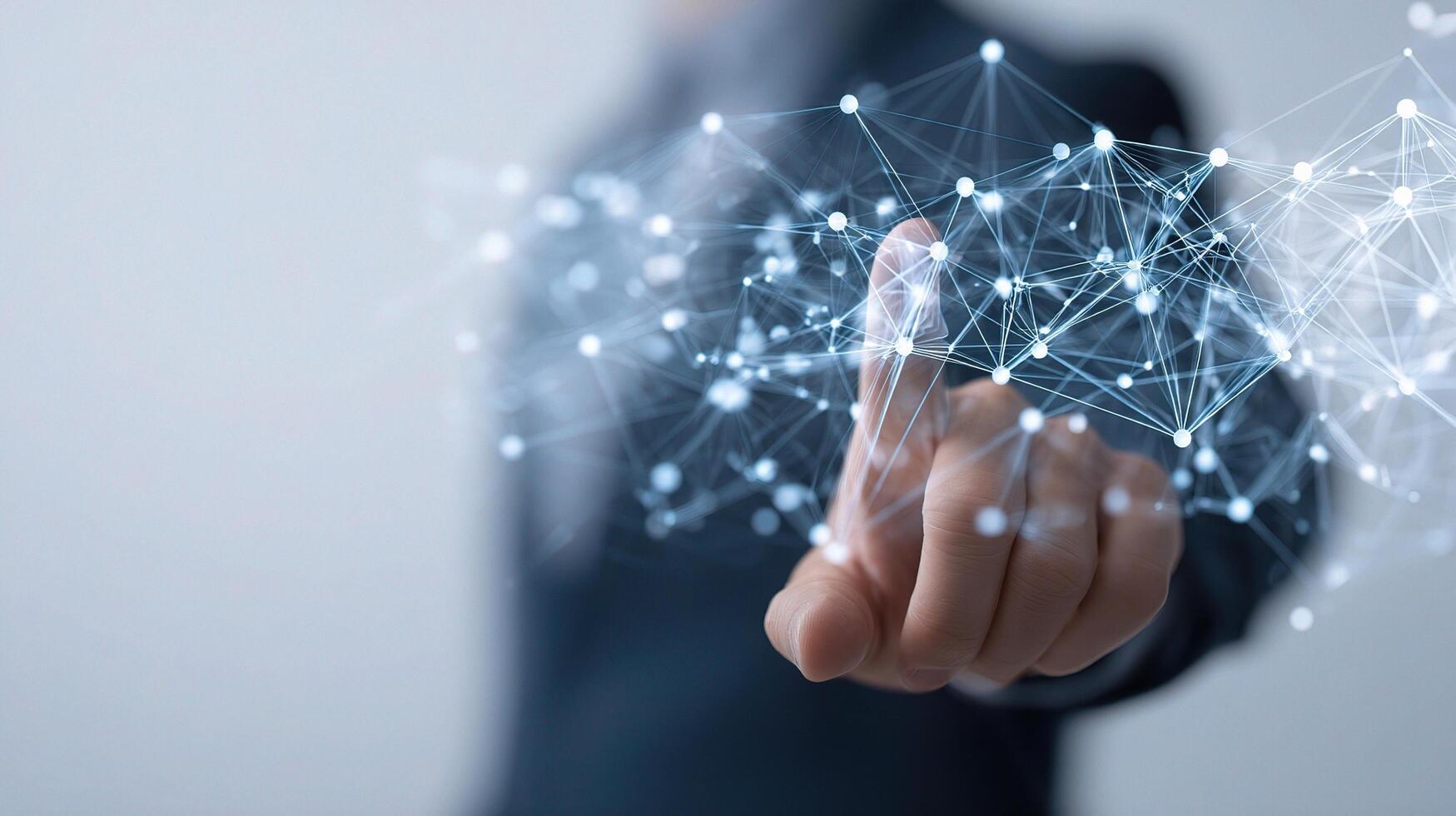Businessman touching network connection on his hand photo