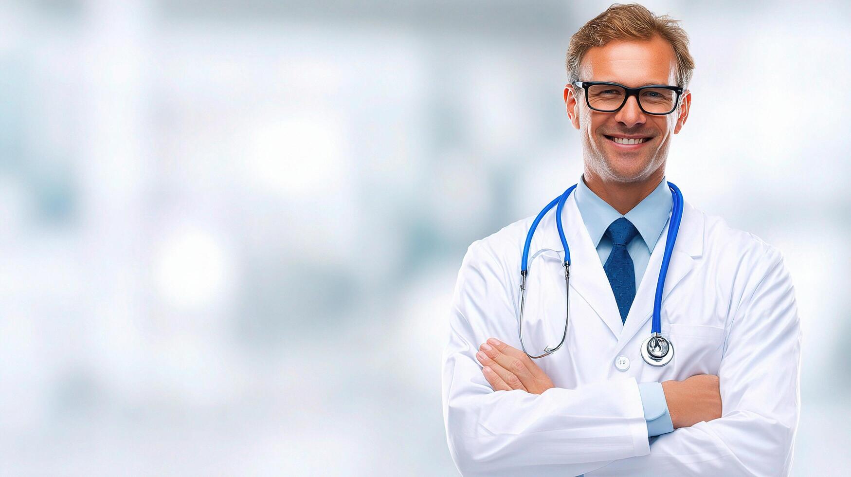A smiling male doctor in a white coat photo