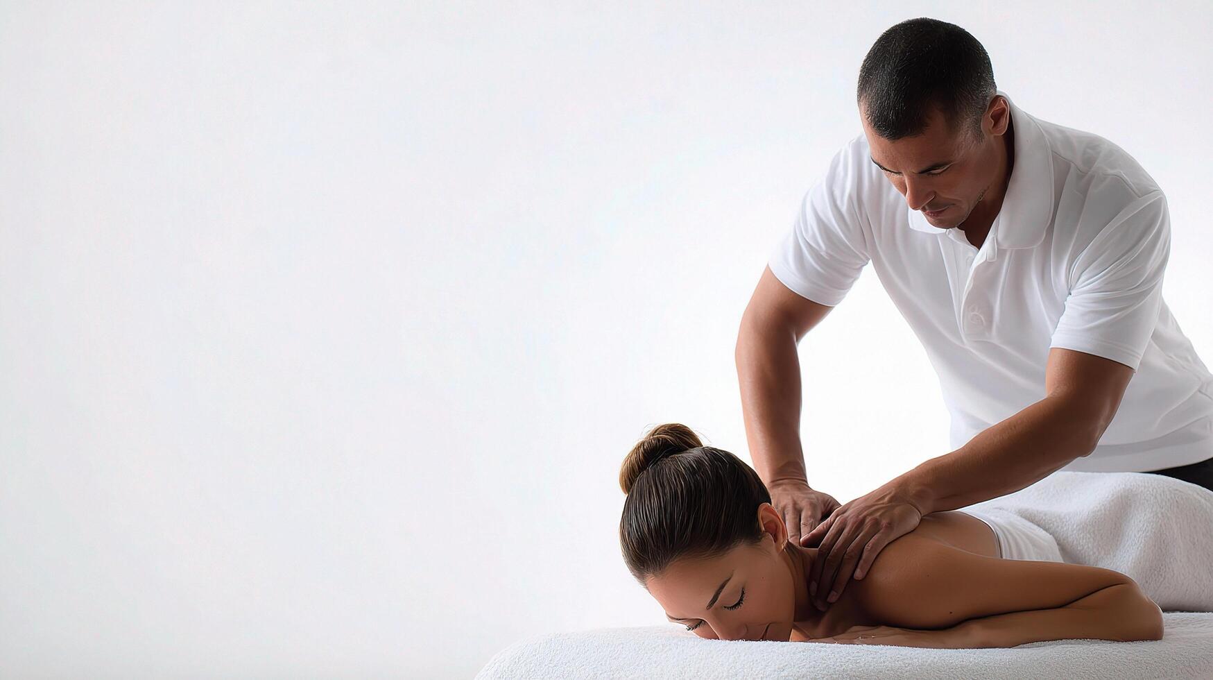 A man getting a massage from a woman photo