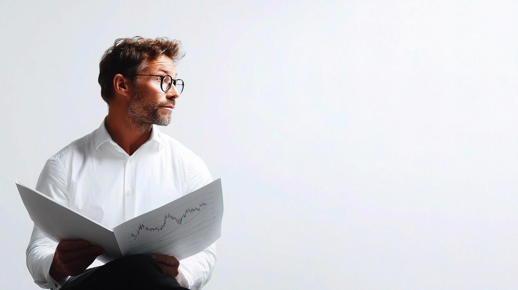 A man in glasses is holding a piece of paper photo