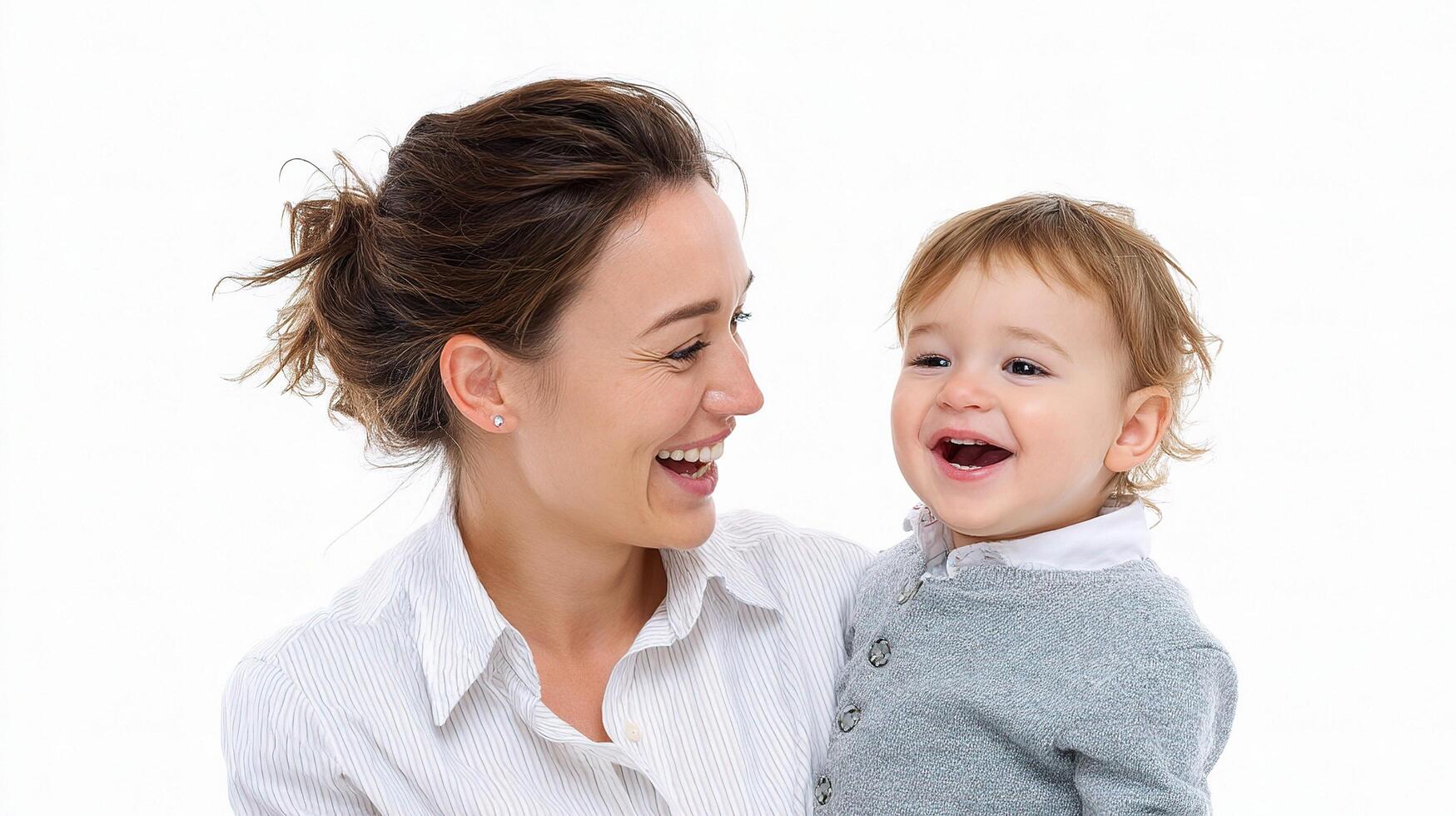 A woman and a baby are laughing together photo