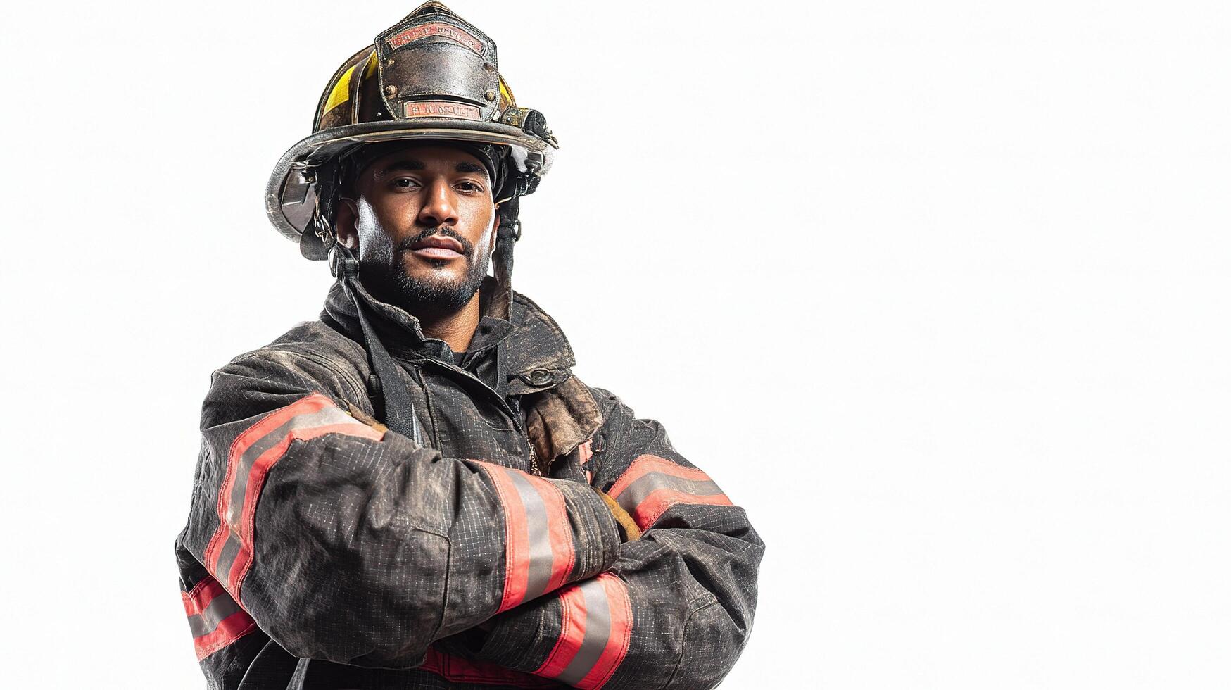A firefighter standing with his arms crossed photo