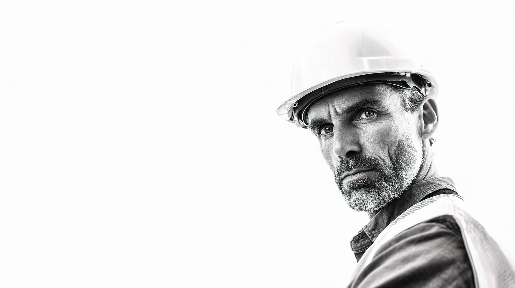 A man in a hard hat and vest is looking at the camera photo