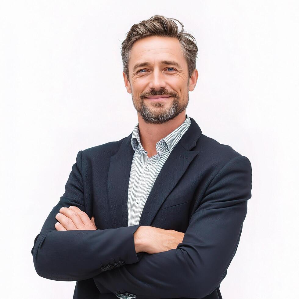 Smiling Businessman in Suit with Confident Pose and Positive Attitude photo