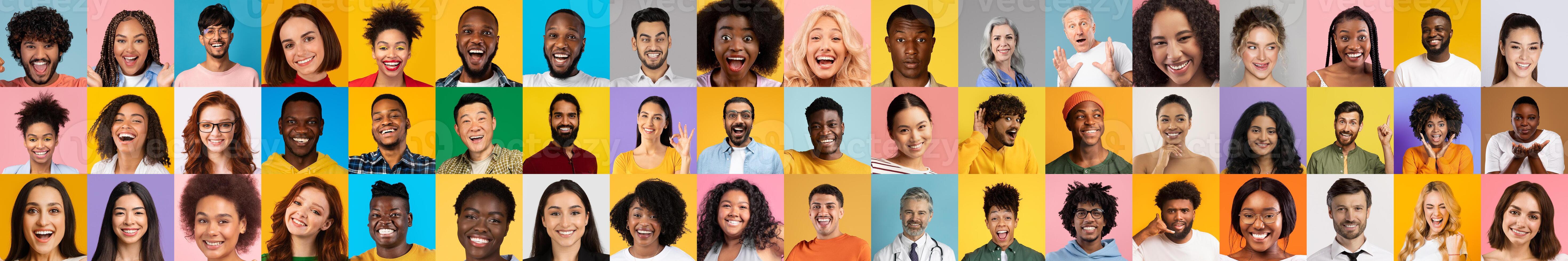 A vibrant collage showcases a collection of smiling faces from various backgrounds, highlighting the beauty of diversity and the joy of shared experiences. photo
