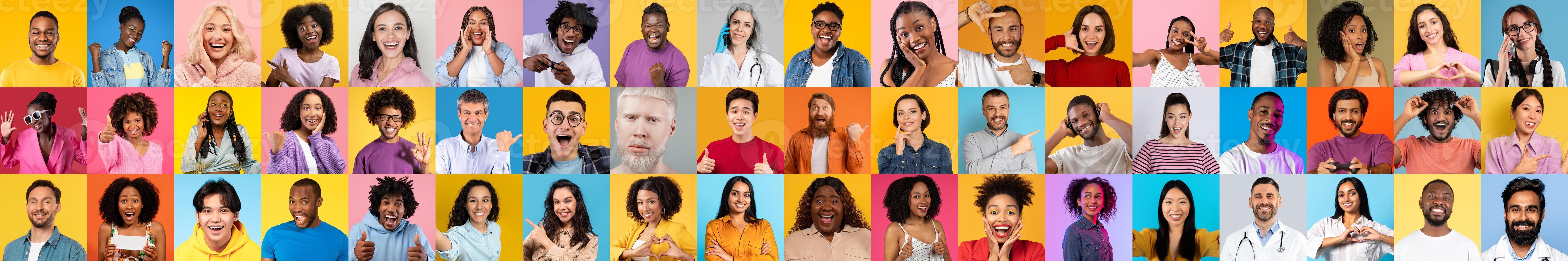 A lively collection showcasing diverse individuals expressing joy and happiness. photo