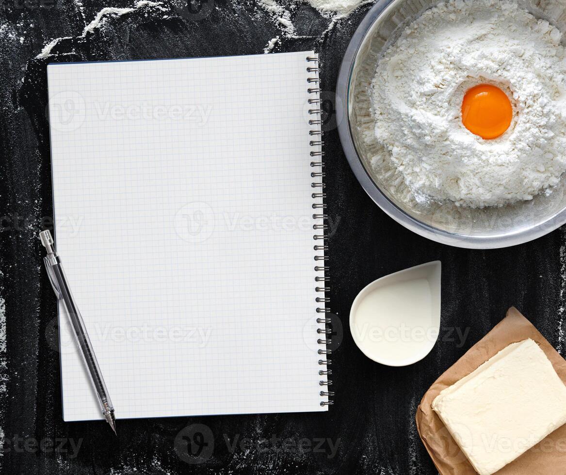 Ingredients for bakery. Top view. Copy space. Backing recipe concept, mockup photo
