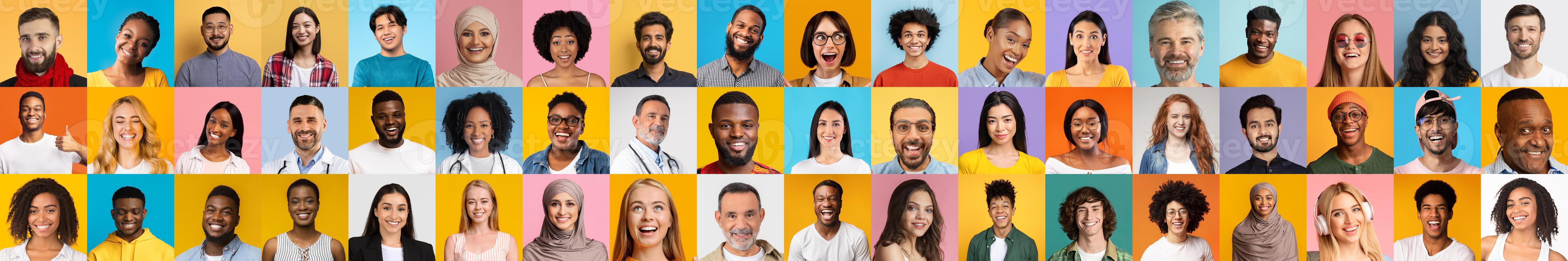 A captivating collage features diverse faces of people from various backgrounds. photo