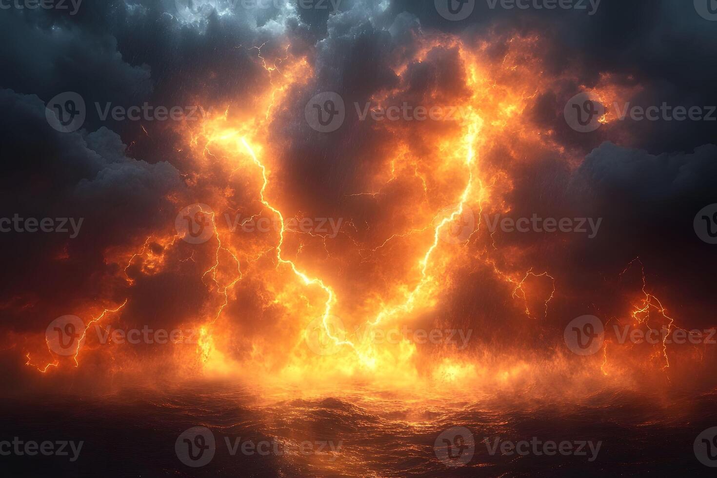 Dramatic Lightning Storm Over Ocean Awe-Inspiring Natural Phenomenon for Print and Digital Design photo