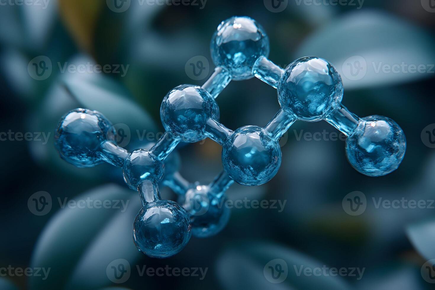 Blue 3D Molecular Structure in Nature Scene for Science and Education Designs photo