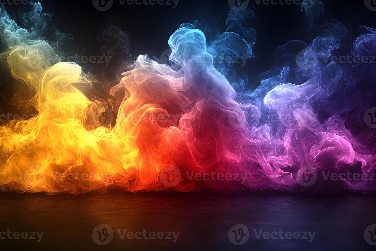 Vibrant Multicolor Smoke Swirls on Dark Background for Abstract Art and Design photo