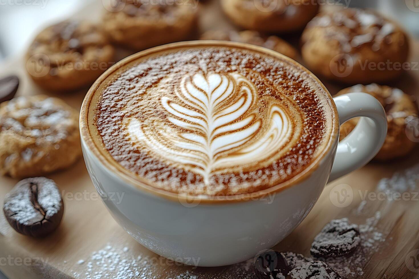 Latte Art Coffee with Pastries in Cozy Cafe Atmosphere for Coffee Shop Decor photo