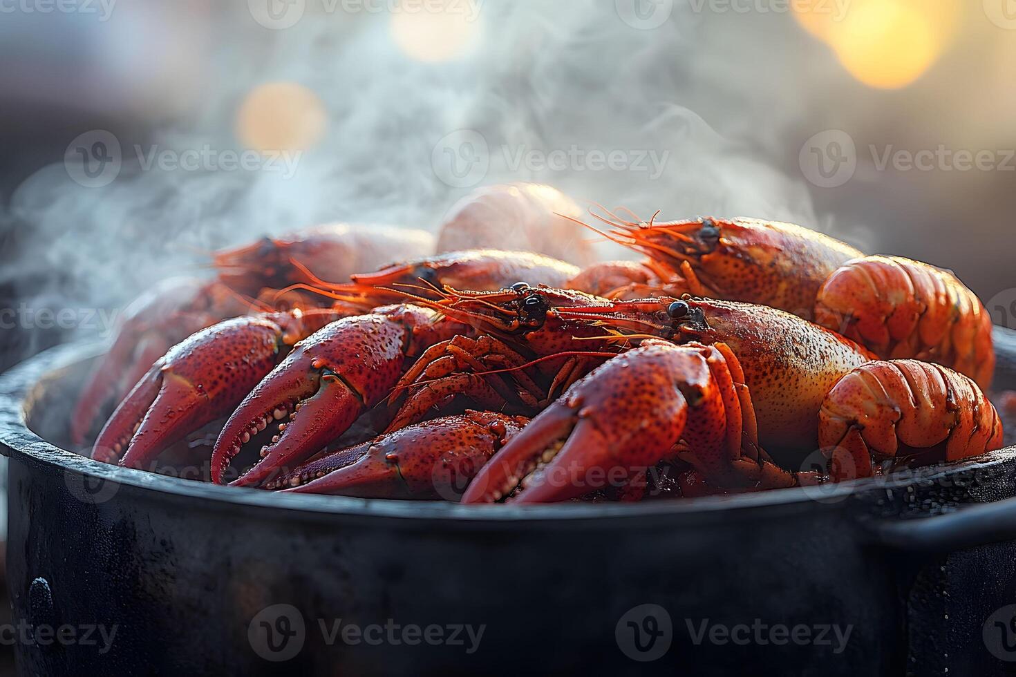 Freshly Steamed Lobsters in Rustic Outdoor Setting for Culinary Delights photo
