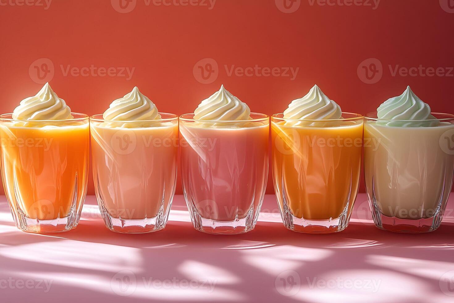 Colorful Smoothie Lineup Against Warm Gradient Background for Vibrant Kitchen Decor photo