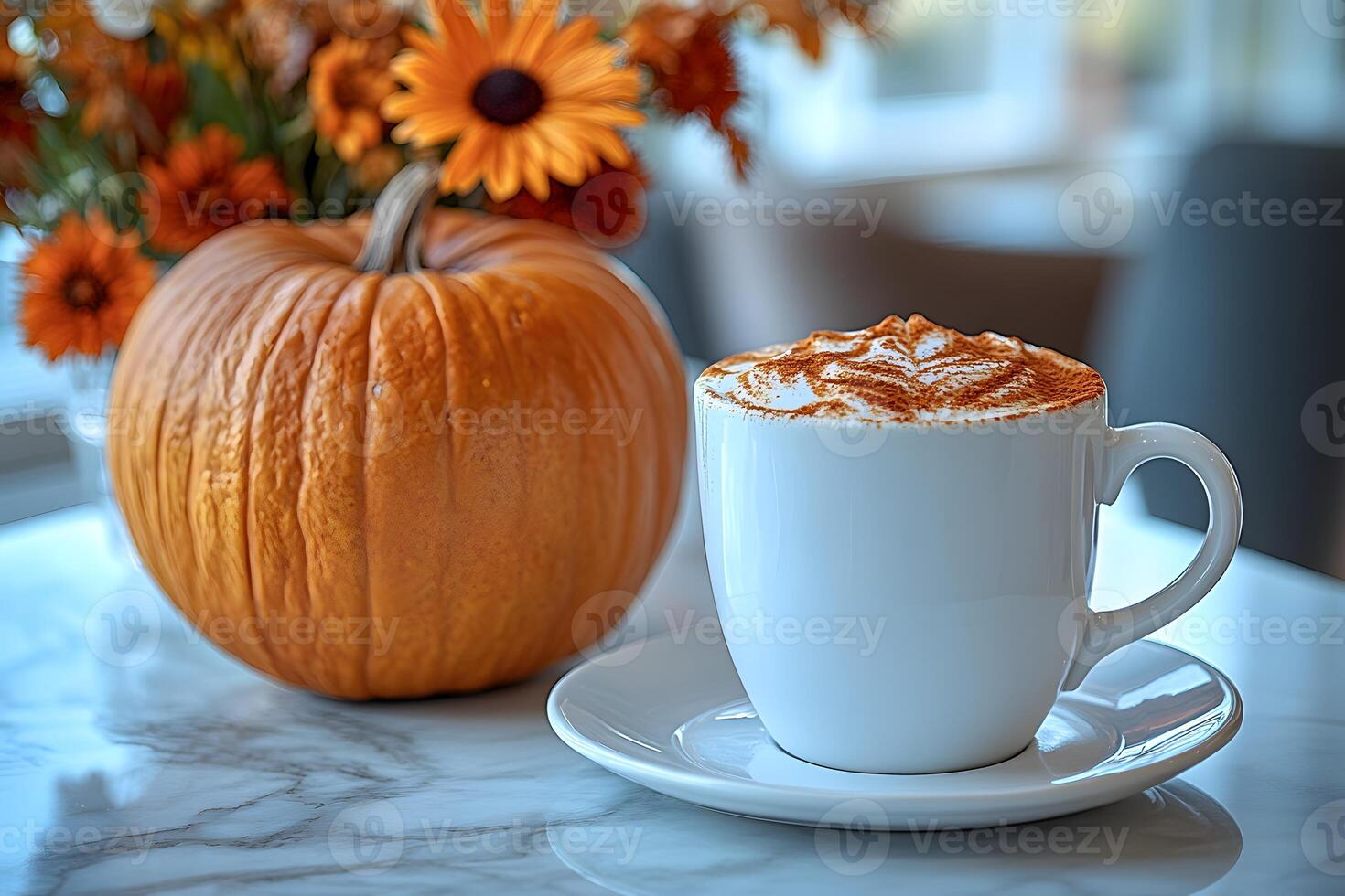 Cozy Autumn Moment with Pumpkin Spice Latte and Seasonal Decor for Fall Inspiration photo