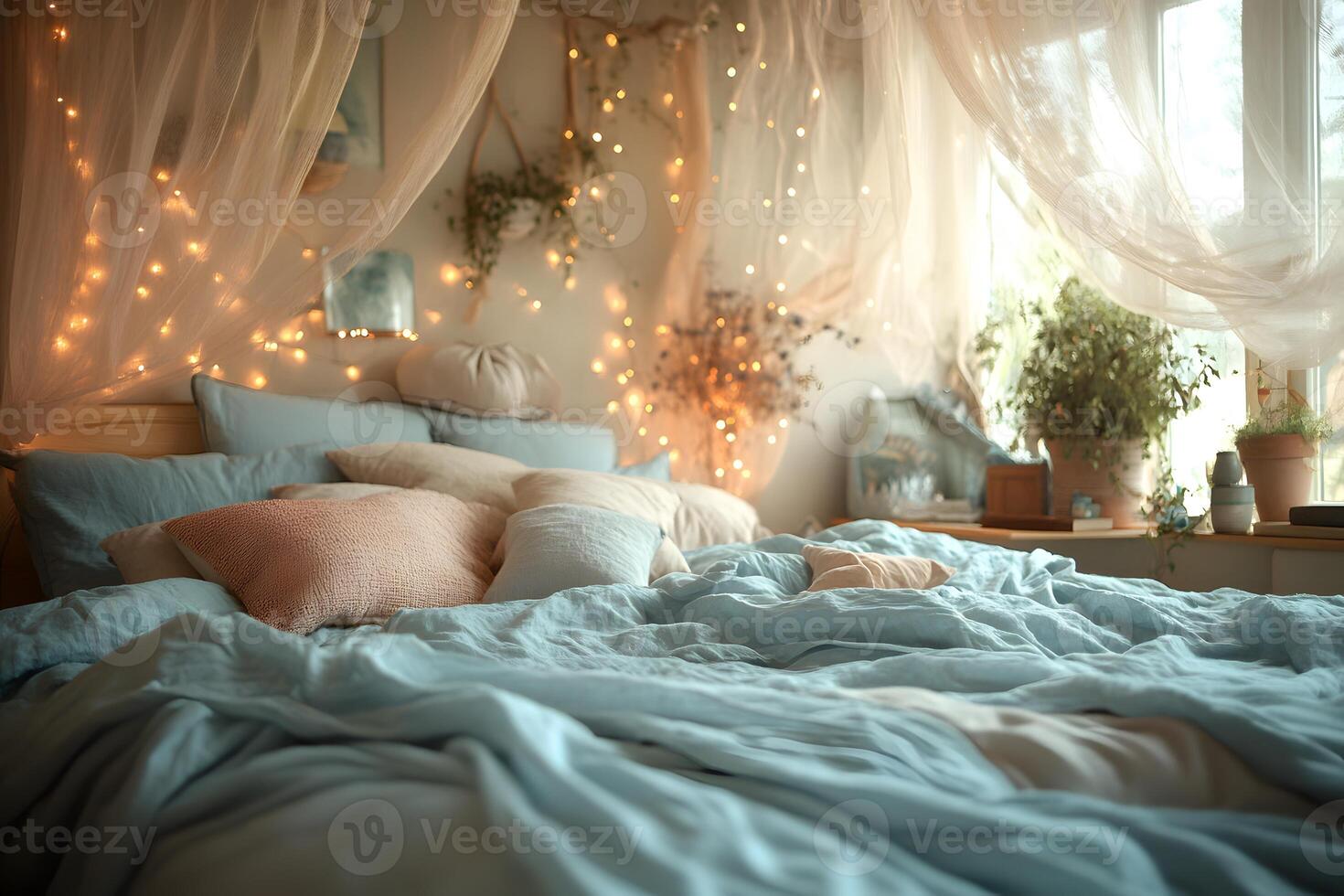 Cozy Bedroom Retreat with Soft Lighting and Elegant Decor for Relaxation photo