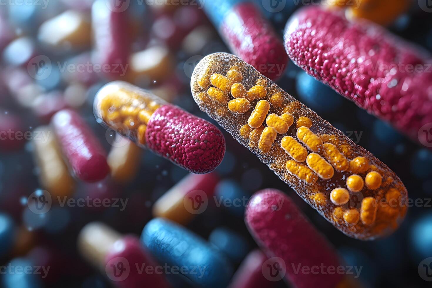 Close-Up of Colorful Capsules with Bacteria for Medical and Scientific Research photo