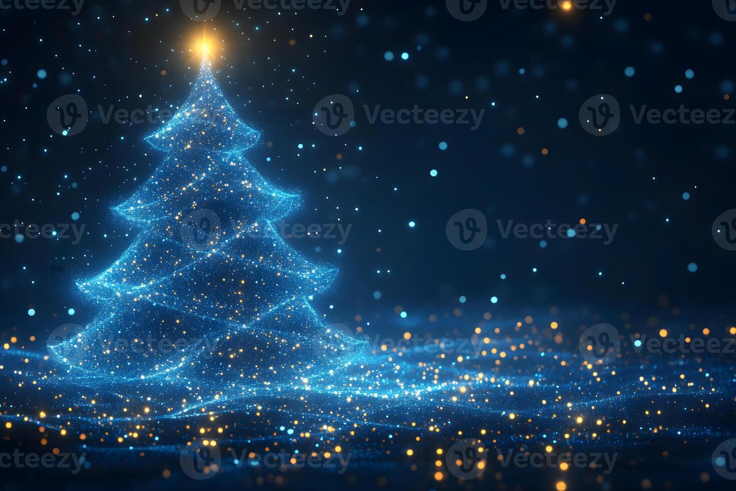 Sparkling Christmas Tree Illuminated with Twinkling Lights for Holiday Poster Design photo