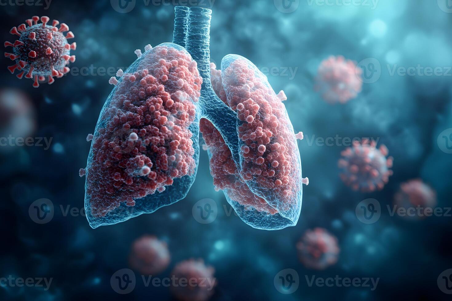 Human Lungs with Virus Particles in Scientific Medical Visualization photo
