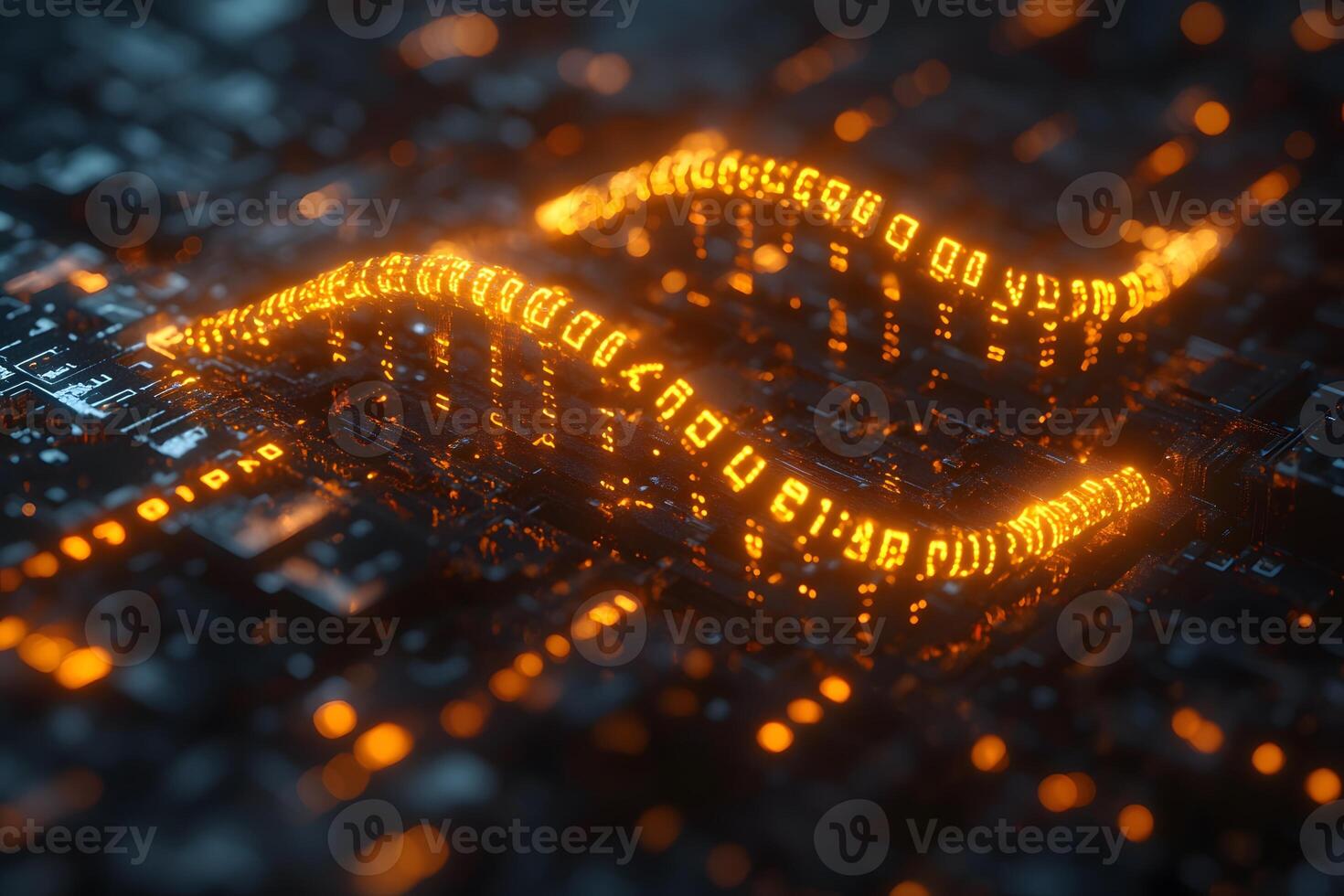 Futuristic Digital Circuitry with Glowing Binary Code for Technology Design photo