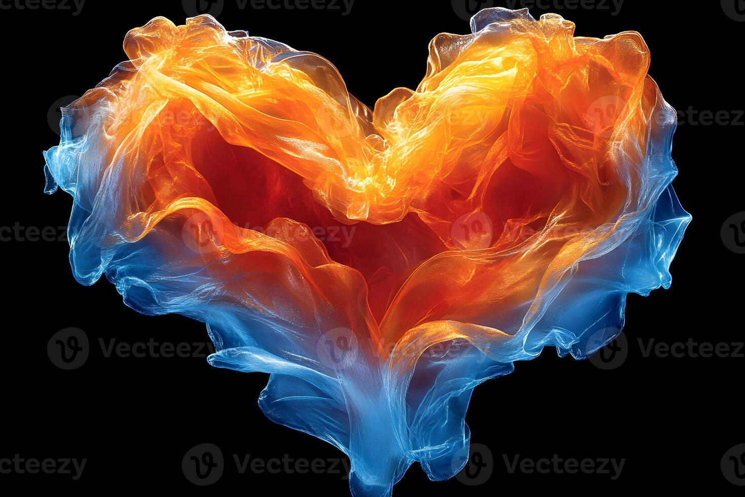 Fiery and Ethereal Heart Shape in Vibrant Orange and Blue for Creative Design photo