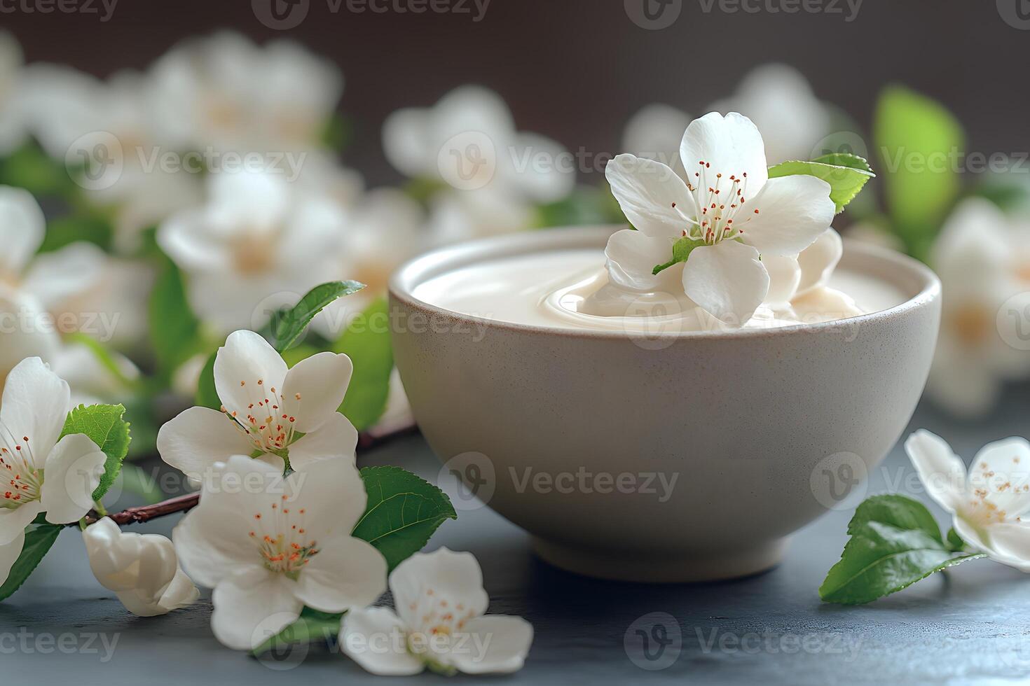 Spring Blossoms and Creamy Texture in Elegant Minimalist Design for Wellness and Beauty photo