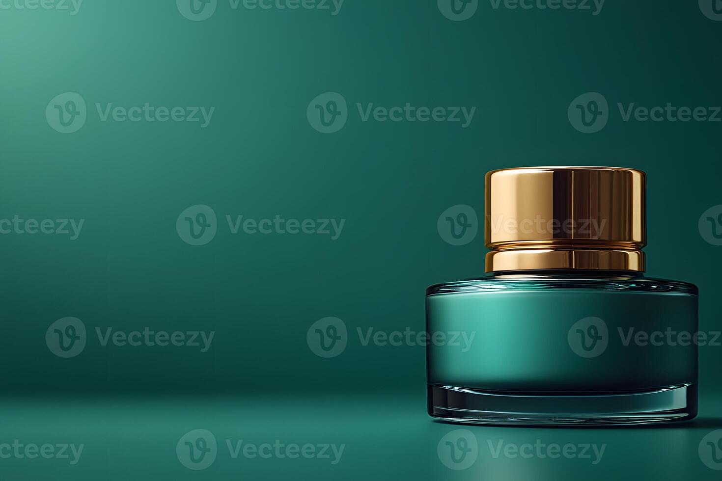 Luxurious Emerald Green Perfume Bottle on Minimalistic Background for Elegant Product Design photo