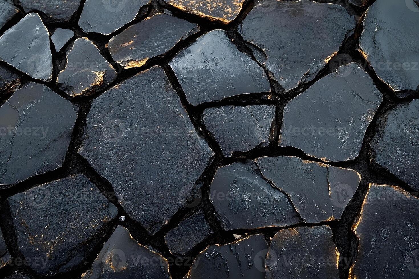Abstract Cracked Stone Texture with Golden Highlights for Background Design photo