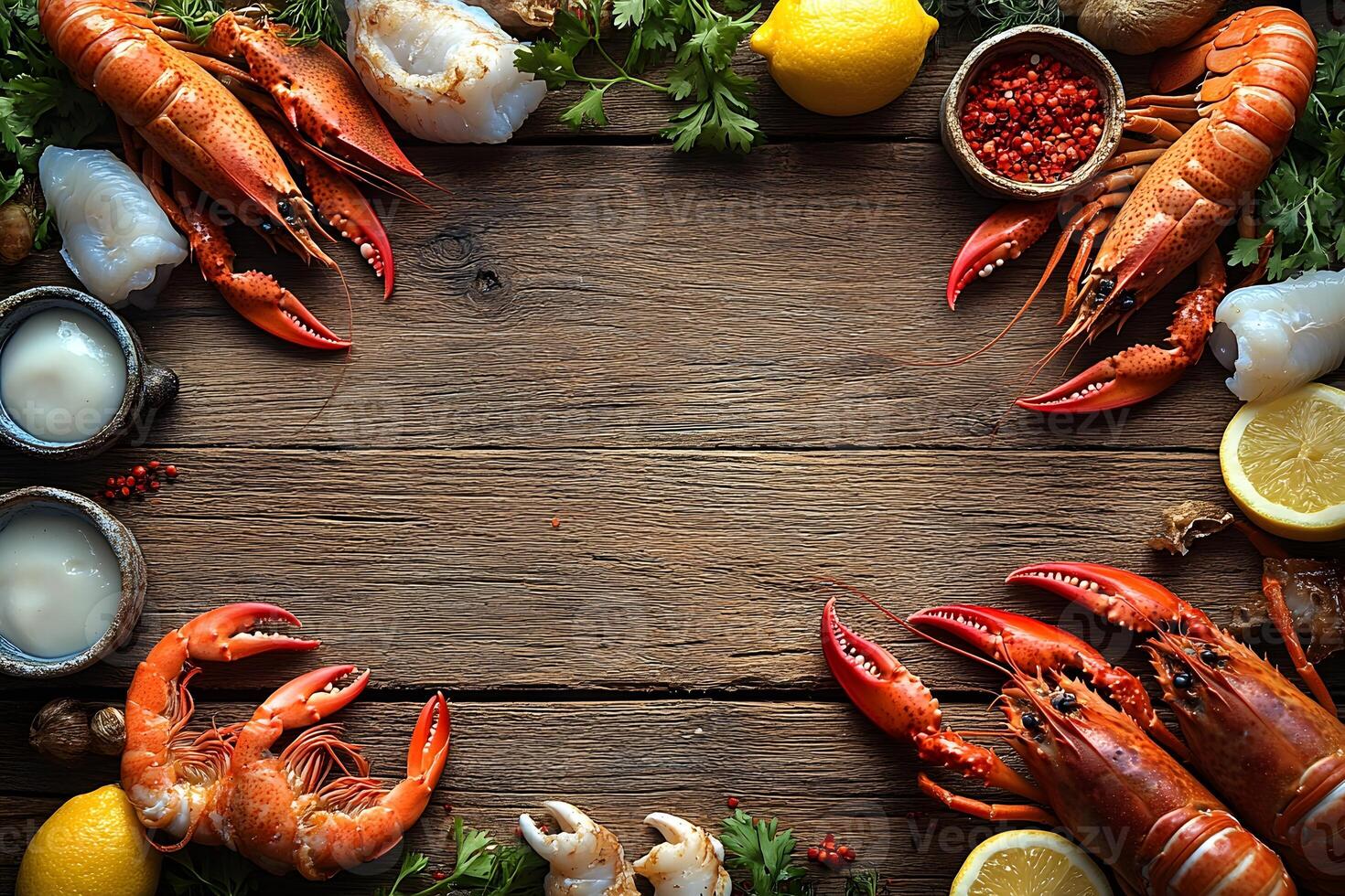 Rustic Seafood Arrangement with Lobsters and Lemons for Culinary Inspiration photo