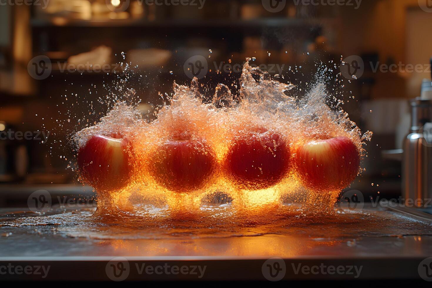 Fresh Apples Splashing in Water - Dynamic and Vibrant Kitchen Concept for Culinary Art photo