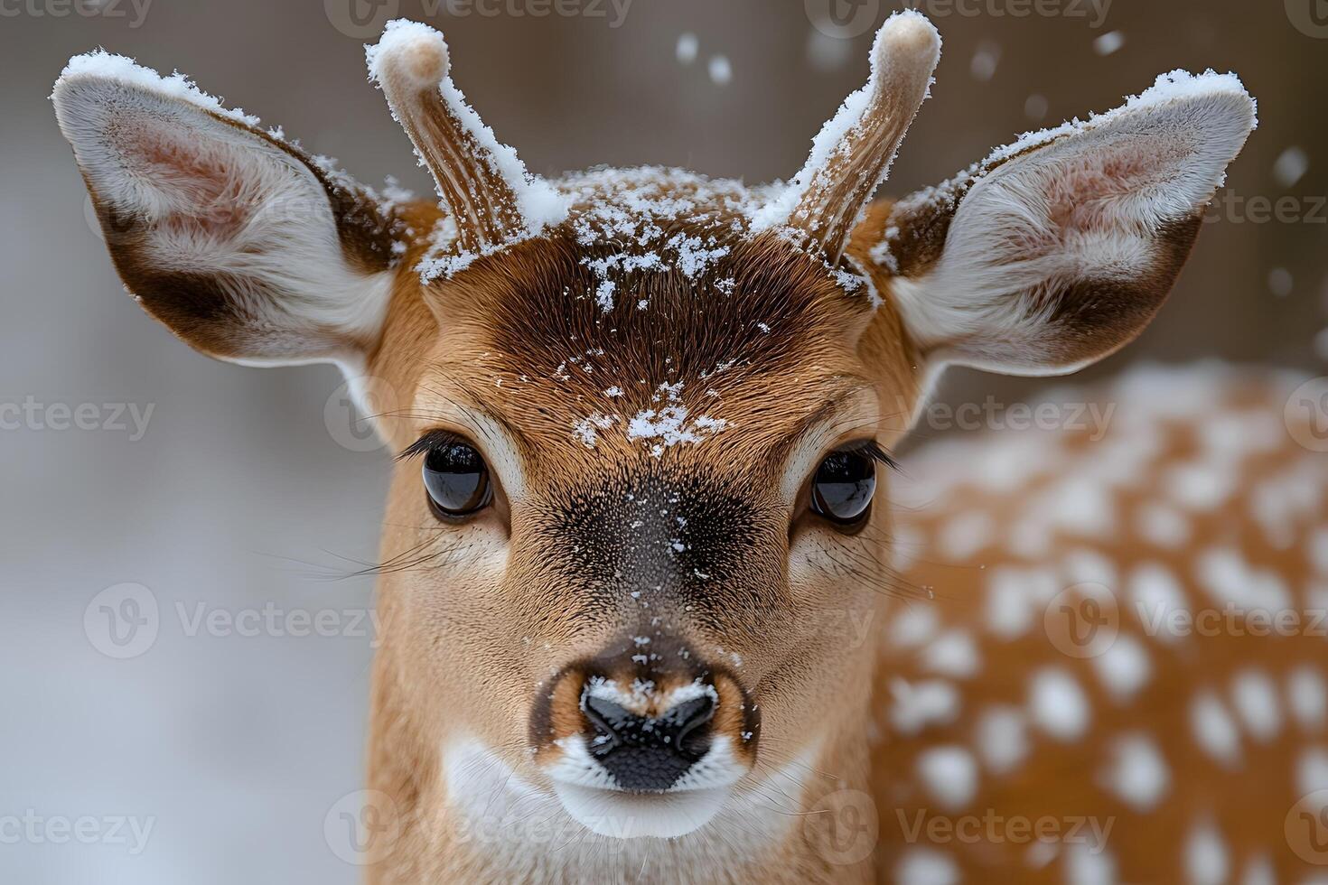 Young Deer in Snowy Winter Forest - Wildlife Photography for Holiday Cards and Posters photo