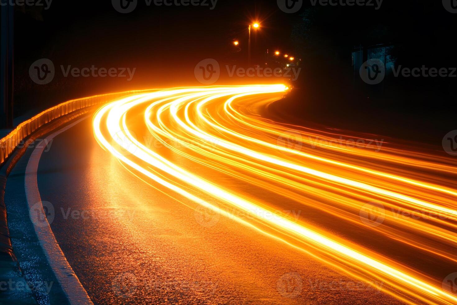 Dynamic Light Trails on a Night City Street for Motion and Speed Concept Design photo