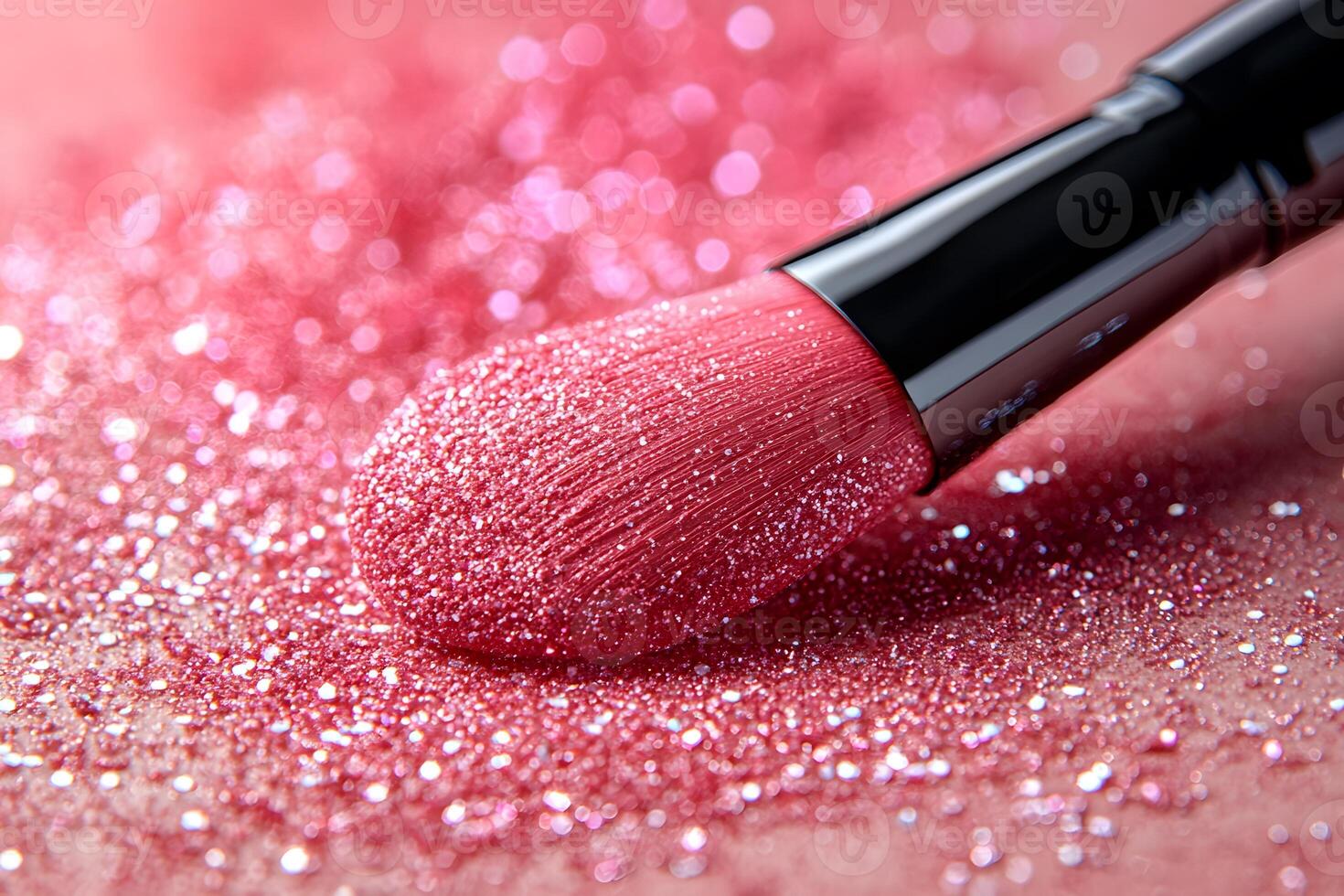 Sparkling Pink Glitter and Makeup Brush, Perfect for Beauty and Fashion Design photo