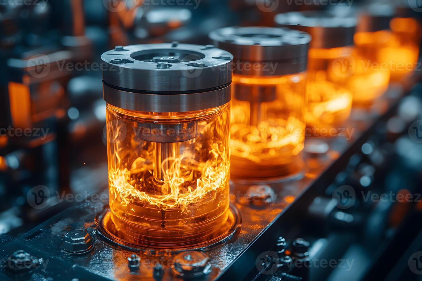 Industrial Machinery Precision Engineering with Vibrant Orange Sparks in Motion photo