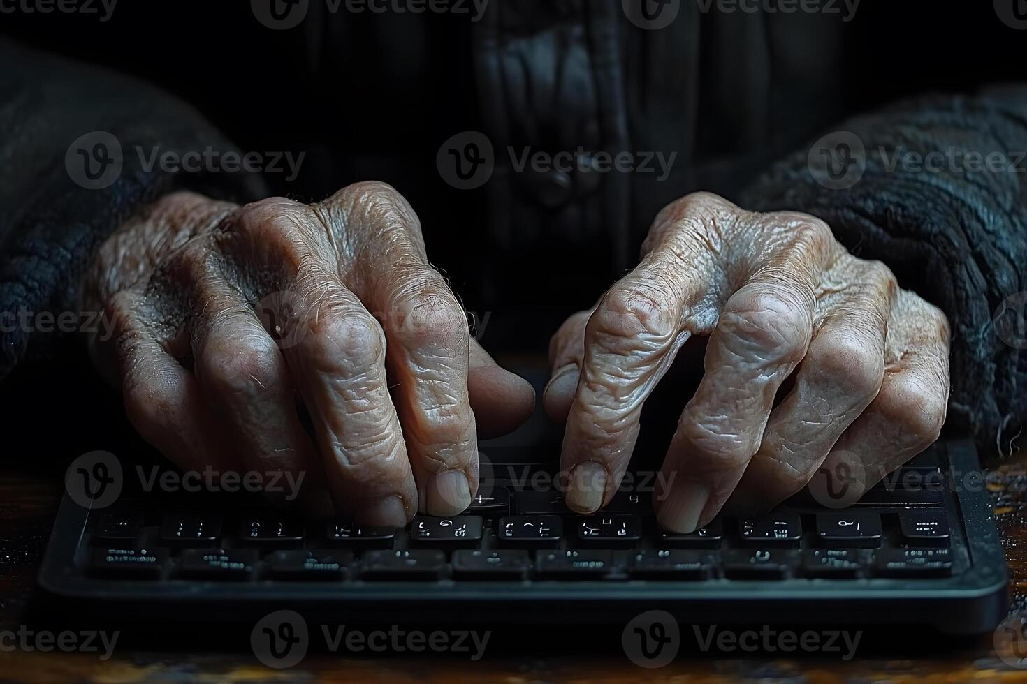 Senior Hands Typing on Keyboard Aging and Technology Connection for Educational Use photo
