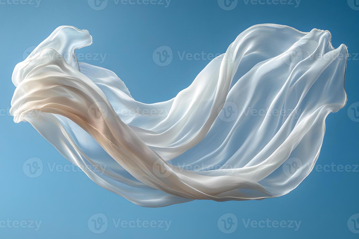 Elegant Flowing White Fabric Against Clear Blue Sky - Design for Print, Card, Poster photo