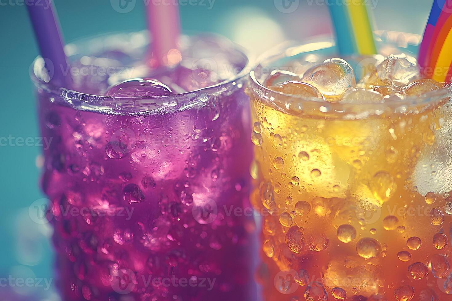 Vibrant Summer Refreshment Concept with Iced Beverages - Ideal for Party Invitations and Poster Designs photo