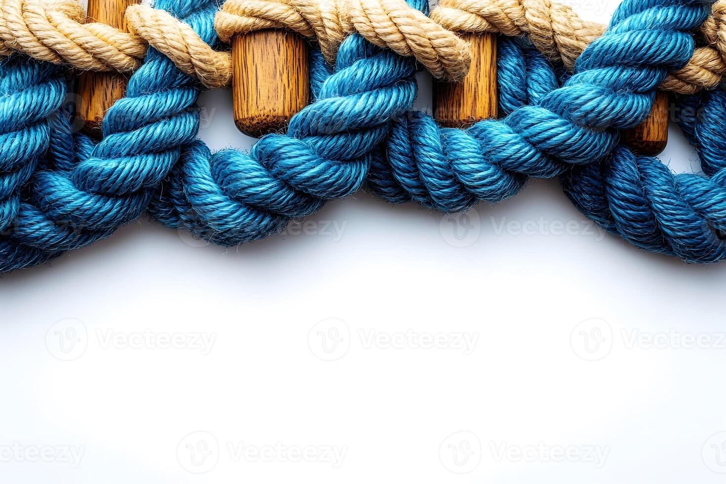 Close-Up of Nautical Knots on Blue and Brown Ropes for Marine Decor photo