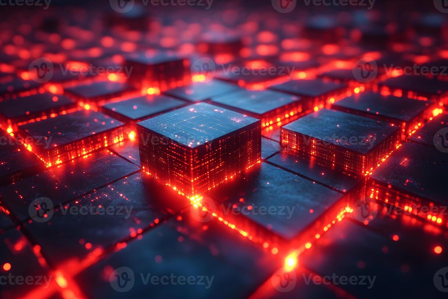 Futuristic Digital Network Abstract Glowing Red Circuit Design for Technology Posters photo