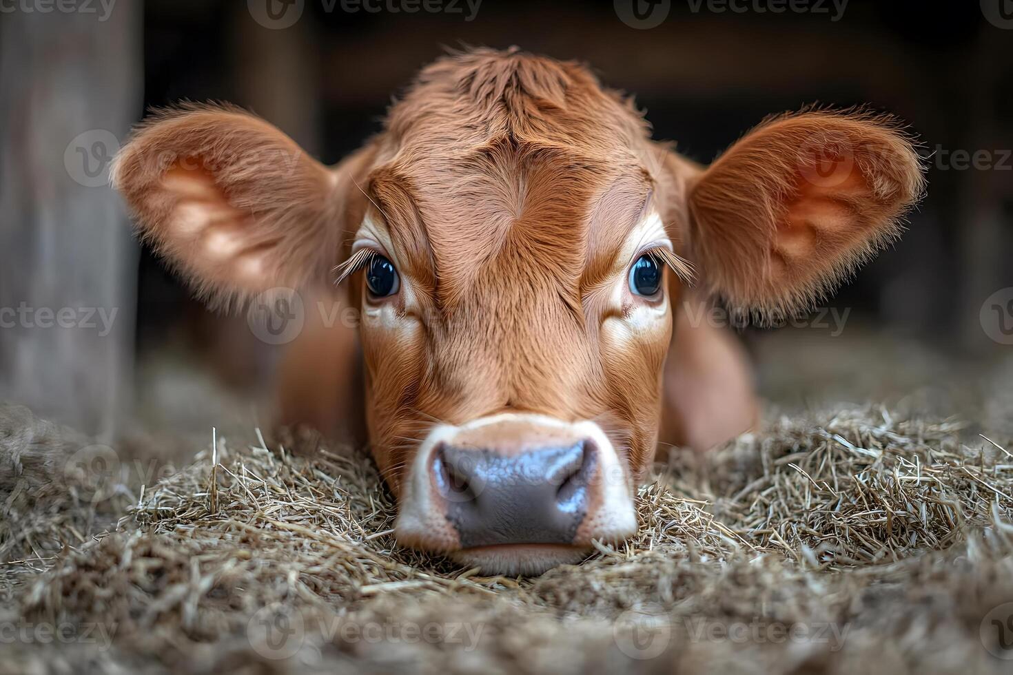 Adorable Calf Resting in Barn A Peaceful Farm Life Concept for Rustic Decor and Design photo