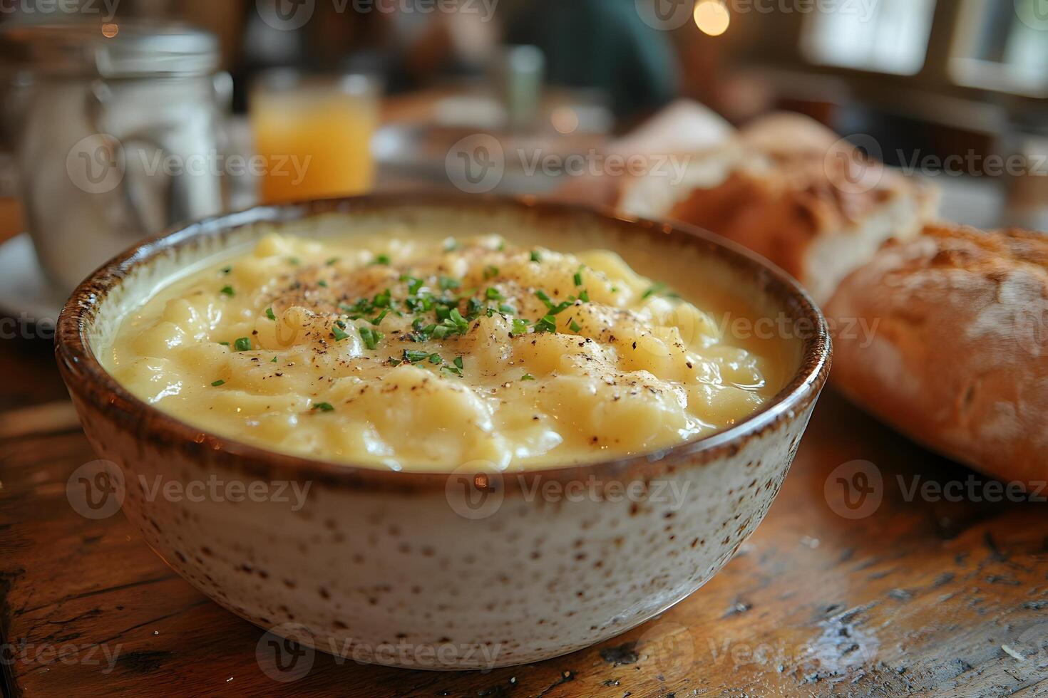 Creamy Macaroni and Cheese Dish with Fresh Herbs in Rustic Setting for Culinary Design photo
