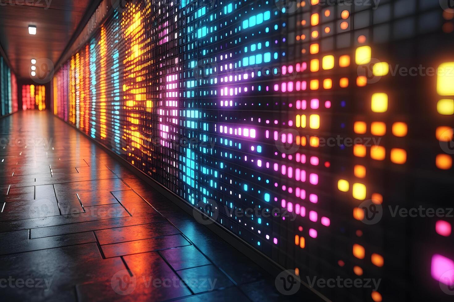Futuristic Digital Corridor with Vibrant LED Lights in Modern Design photo