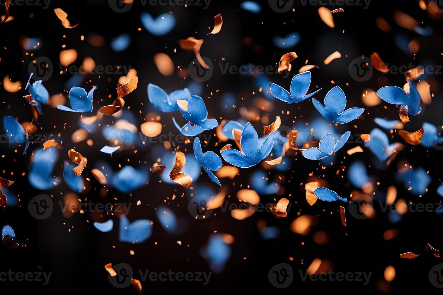 Magical Abstract of Blue and Orange Butterfly Petals in Flight for Nature-Inspired Designs photo