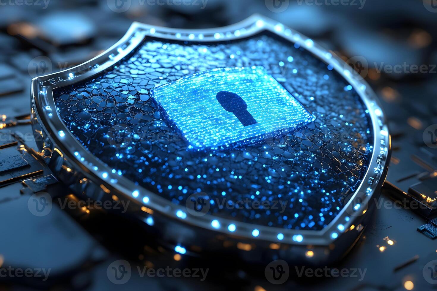 Digital Security Concept Illuminated Shield Representing Cyber Protection and Data Privacy photo