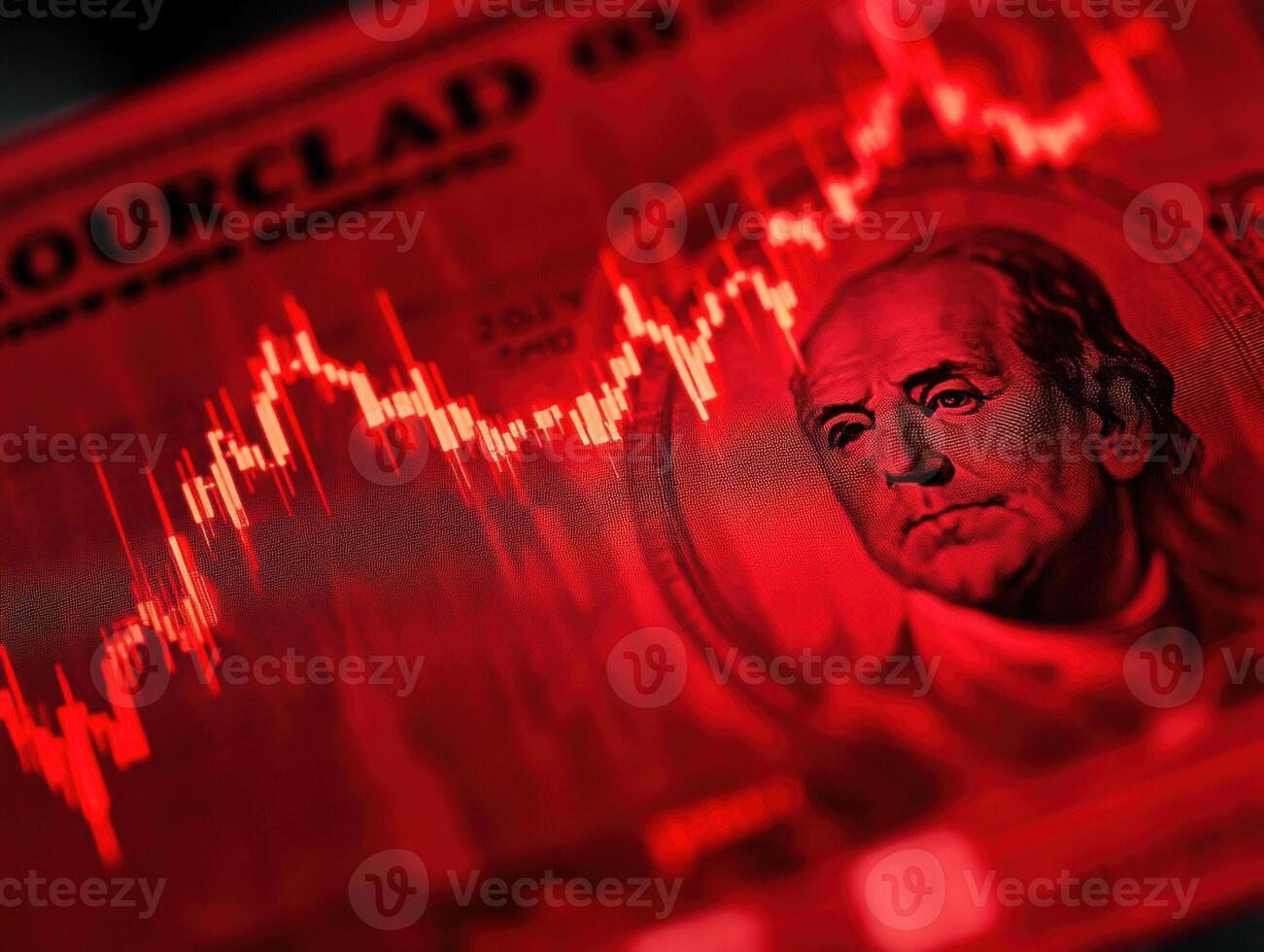 Financial data analysis on a dollar bill with red overlay photo