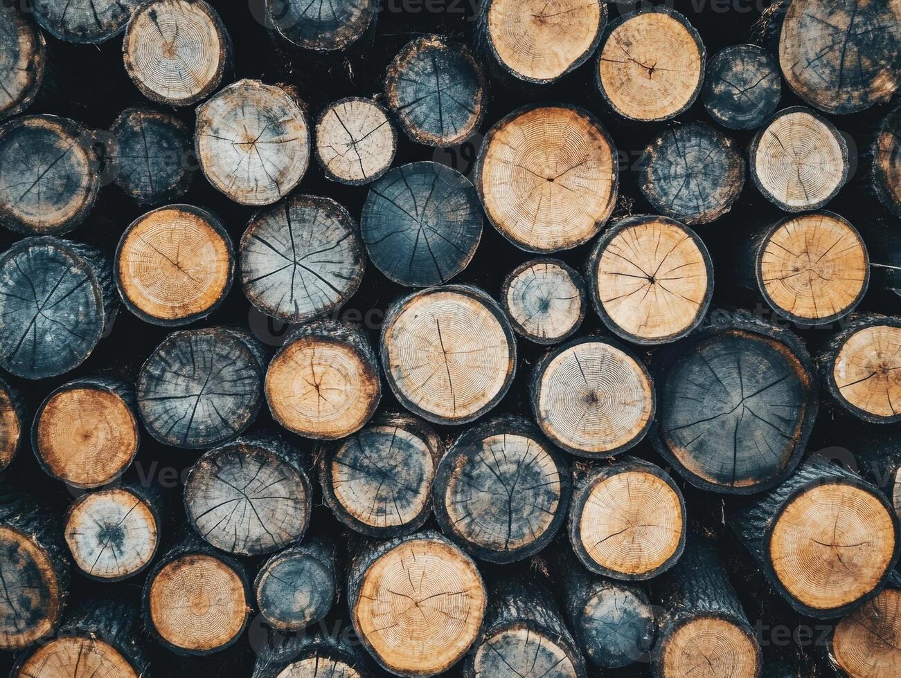 Stacked wooden logs displaying natural patterns and textures photo