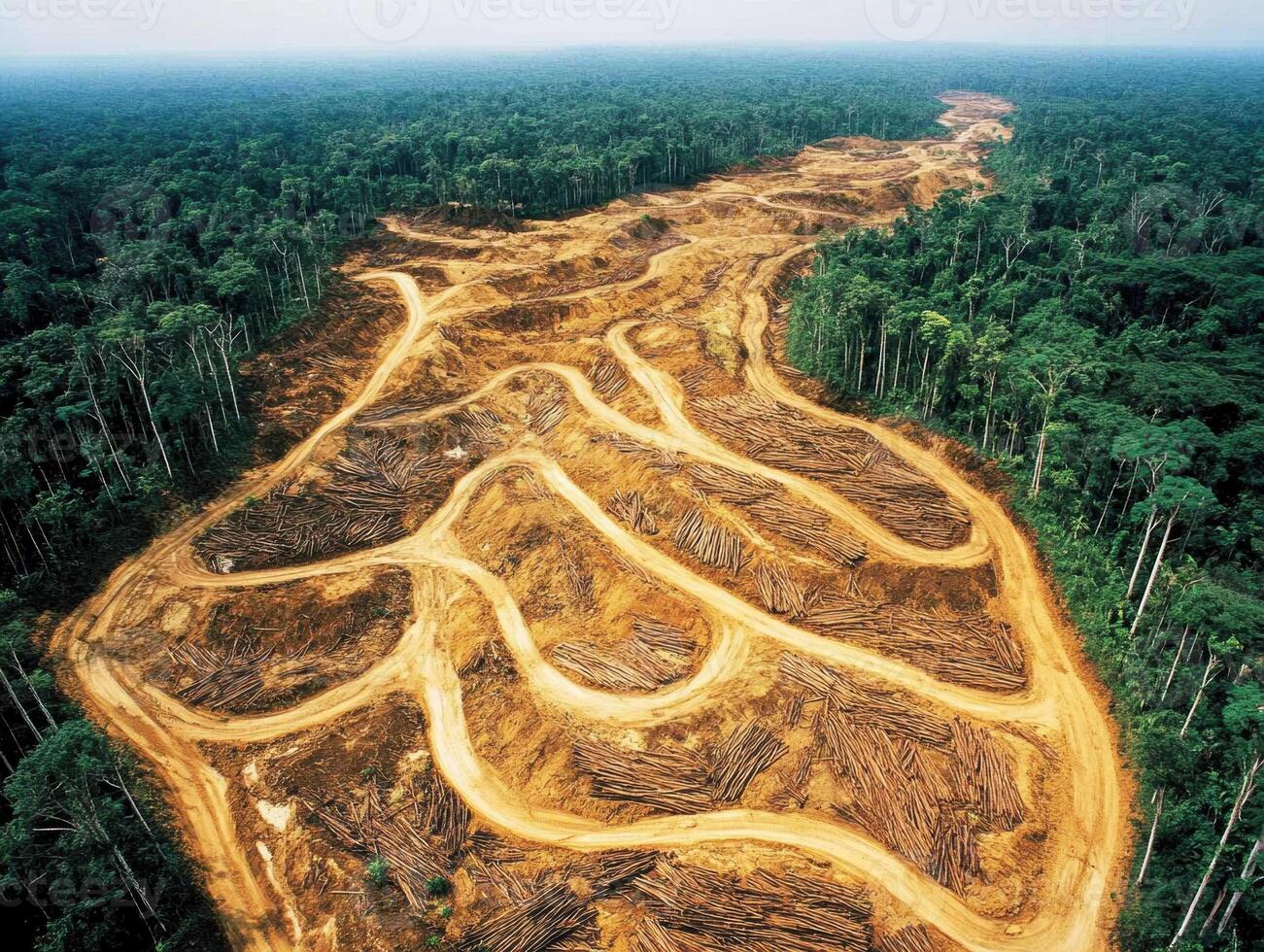Deforestation impact on lush rainforest landscape in daytime photo